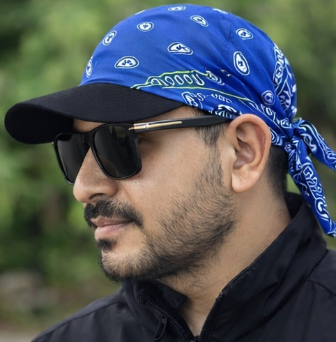 Danac Bandana Cap for Men - Blue & Grey Combo | Cotton Headwear