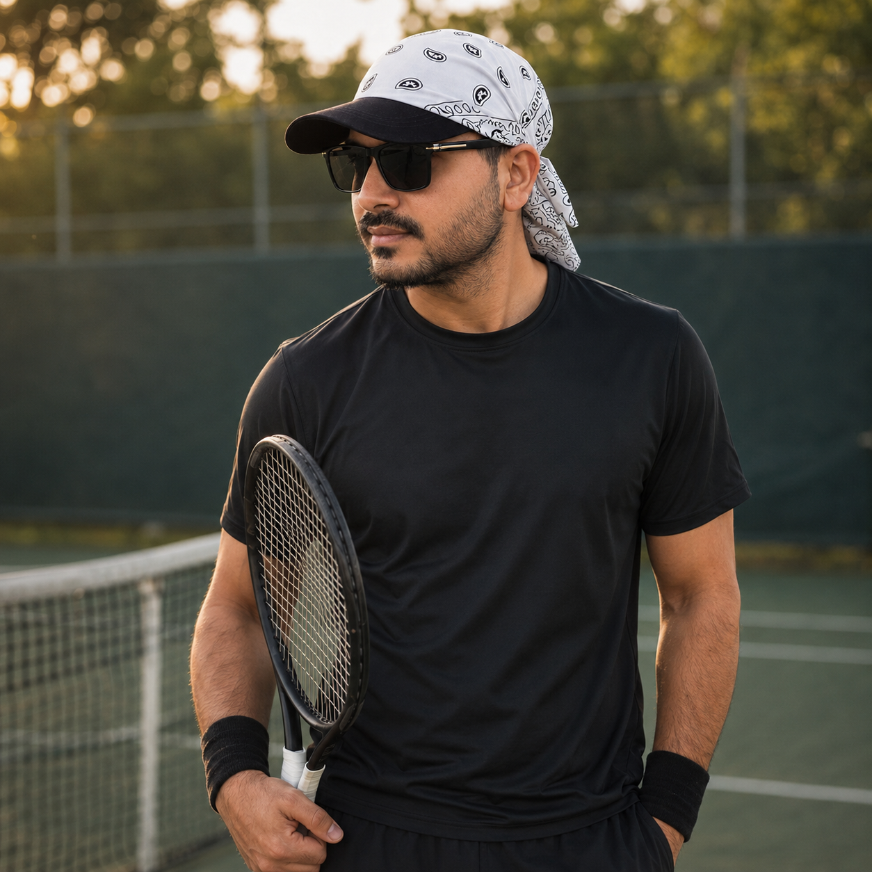 Danac Bandana Cap for Men - White & Black Combo | Cotton Streetwear