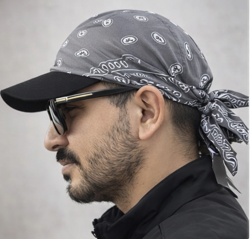 Danac Premium Cotton Bandana Cap for Men - Grey, Blue & Black