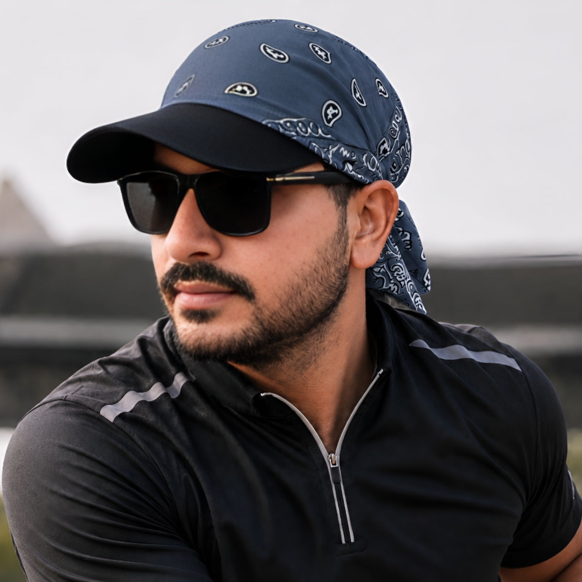 Danac Bandana Cap for Men - Bluish Grey & Black Combo | Cotton Streetwear