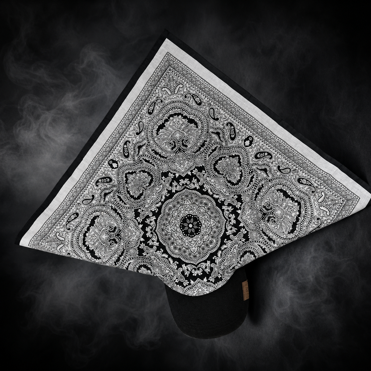 DANAC White Mist bandana cap with detailed black paisley print